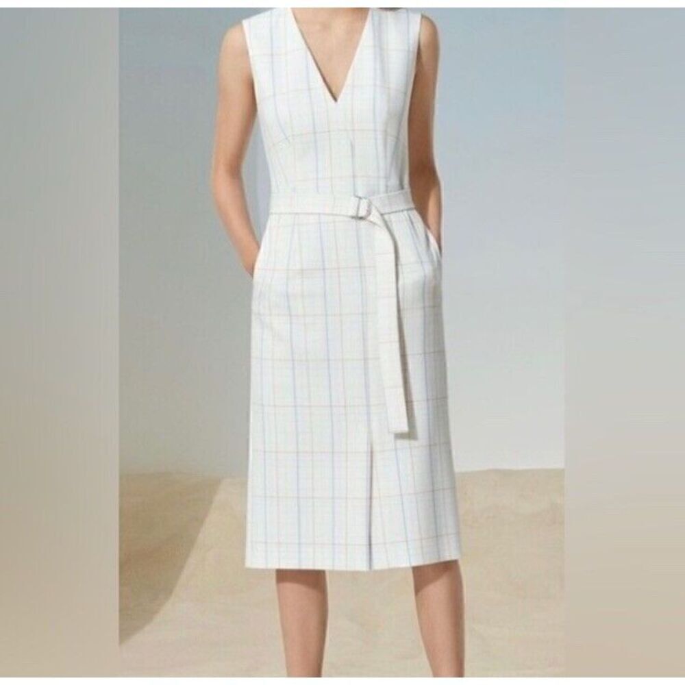 Hugo Boss White Plaid Midi Dress